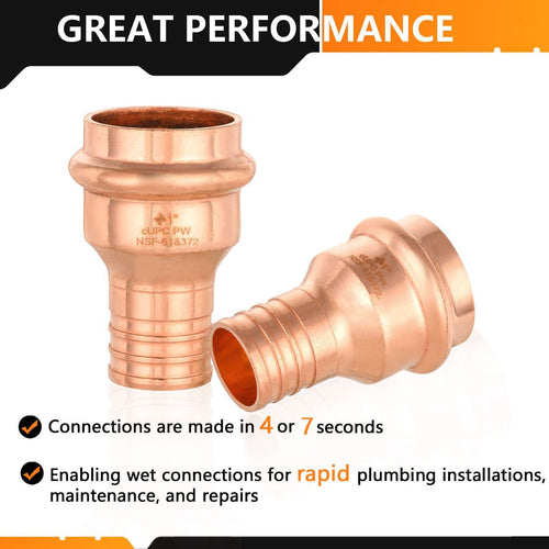 1" Press Copper x 1" PEX Crimp Adapter (Lead Free)