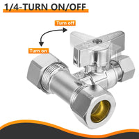 5/8" OD Compr. x 5/8" OD Compr. x 3/8" OD Compr. Tee Stop Valve, 1/4 Turn (Lead Free)