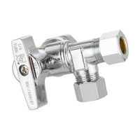 1/2" NOM (5/8" OD) Inlet x 3/8" OD Outlet x 3/8" OD Outlet Split Angle Stop Valve, 1/4 Turn (Lead Free)