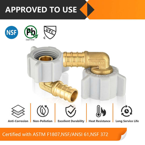 30 Pcs PEX-B Crimp 1/2" PEX X 1/2" Female NPT Swivel Elbow (Lead Free)