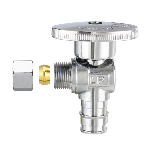 1/2" PEX Expansion x 3/8" OD Compr. Angle Stop Valve, 1/4 Turn (Lead Free) Plumbingsell