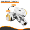 1/2" Push Connect x 1/2" Push Connect x 3/8" OD Compr. Tee Stop Valve, 1/4 Turn (Lead Free)