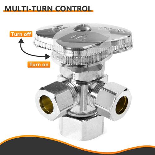 5/8" OD Compr. x 3/8" OD Compr. x 3/8" OD Compr. Dual Angle Stop Valve, Multi Turn(Lead Free)