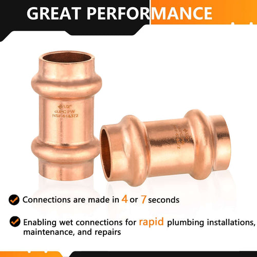 1/2" Press Copper Coupling w/Stop (Lead Free) Plumbingsell