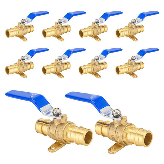 10 Pcs 3/4" PEX Expansion Drop Ear Ball Valve, Blue (Lead Free)