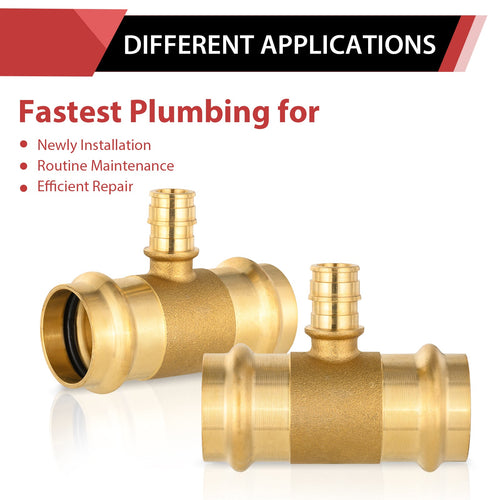 3/4" x 3/4" x 1/2" Copper Press x Copper Press x PEX Expansion Brass Tee (Lead Free)