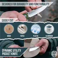 The Straight Back Folding Pocket Knife Giftset for Men and Women (Silver and Green)