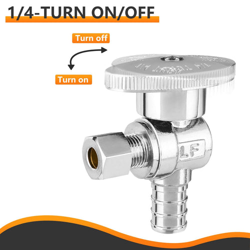 1/2" PEX Crimp x 1/4" OD Compr. Angle Stop Valve, 1/4 Turn (Lead Free)