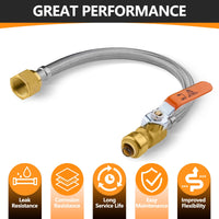 10 Pcs 3/4" Push fit x 3/4" FIP, 15" Flexible Water Heater Connector Hose, with Ball Valve