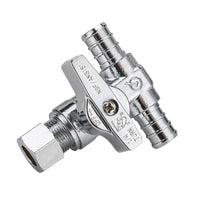 10 Pcs 1/2" PEX Crimp x 1/2" PEX Crimp x 3/8" OD Compr. Tee Stop Valve, 1/4 Turn (Lead Free) Plumbingsell