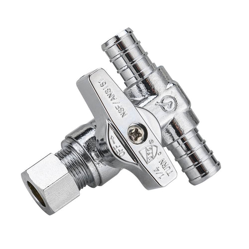 10 Pcs 1/2" PEX Crimp x 1/2" PEX Crimp x 3/8" OD Compr. Tee Stop Valve, 1/4 Turn (Lead Free) Plumbingsell