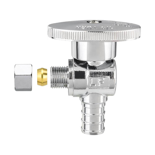1/2" PEX Crimp x 1/4" OD Compr. Angle Stop Valve, 1/4 Turn (Lead Free)