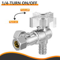 1/2" PEX Crimp x 3/8" ODx 3/8" OD Compr. Split Angle Stop Valve, Quarter Turn (Lead Free) Plumbingsell