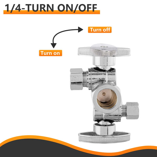 5/8" ODx 3/8" OD Compr. x 1/4" OD Compr. Dual Stop Valve, 1/4 Turn (Lead Free) Plumbingsell