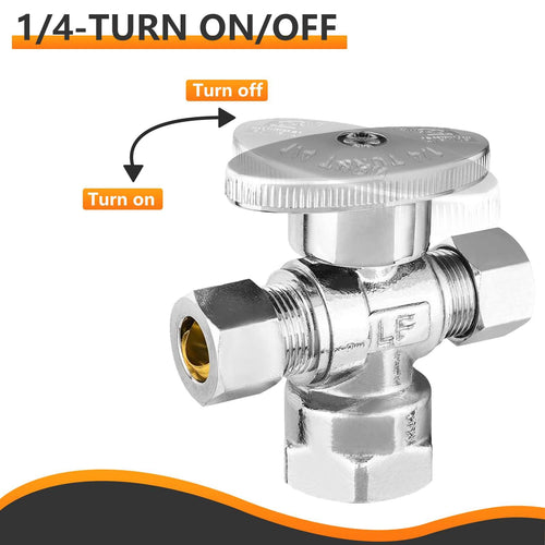 1/2" FIP x 3/8" OD Compr. x 3/8" OD Compr. Dual Angle Stop Valve, 1/4 Turn (Lead Free)