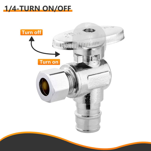 1/2" PEX Expansion x 3/8" OD Compr. Angle Stop Valve, 1/4 Turn (Lead Free) Plumbingsell