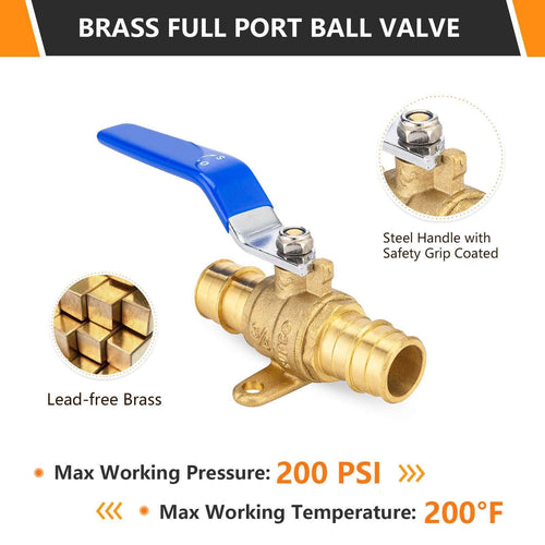 10 Pcs 3/4" PEX Expansion Drop Ear Ball Valve, Blue (Lead Free)