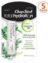 5 Pack ChapStick Total Hydration Essential Oils Peace Lip Balm, Rosemary + Peppermint Lip Balm Tube, Lip Care - 0.12 Oz