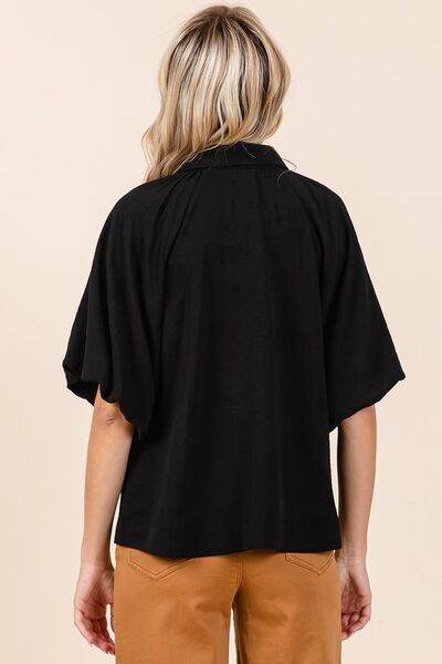 Mittoshop Airflow Short Bubble Sleeve Button Down Shirt