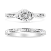 .925 Sterling Silver 1/4 Cttw Diamond Halo and Swirl Engagement Ring and Wedding Band Set (I-J Color, I3 Clarity)- Ring Size 7