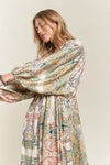ADORA Printed V-Neck Batwing Sleeve Dress