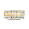 10K White and Yellow Gold 1.00 Cttw Baguette and Round cut Diamond Art Deco Multi-Row Ring Band (I-J Color, I1-I2 Clarity) - Ring Size 7