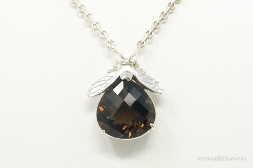 Designer Knight & Hammer Large Smoky Topaz Bee Sterling Silver Necklace