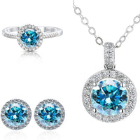 6.5mm Moissanite 925 Sterling Silver Bridal Jewelry Set Ring Earring Pendant