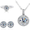 6.5mm Moissanite 925 Sterling Silver Bridal Jewelry Set Ring Earring Pendant
