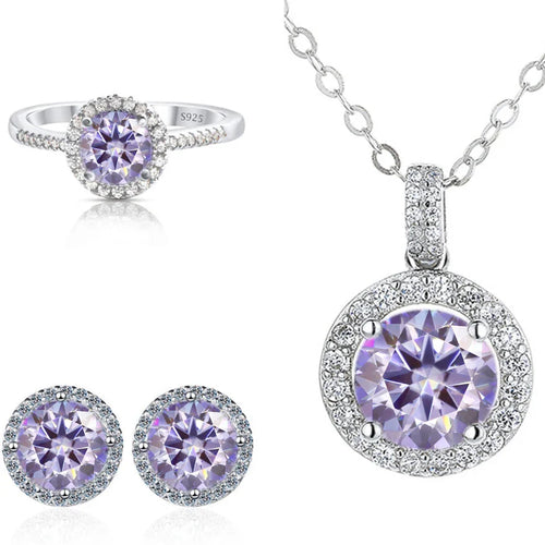 6.5mm Moissanite 925 Sterling Silver Bridal Jewelry Set Ring Earring Pendant