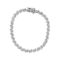 .925 Sterling Silver 1.0 Cttw Diamond Spiral Wave Curved-Link 7" Tennis Bracelet (I-J Color, I3 Clarity)