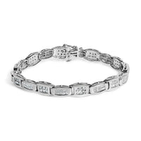 14K White Gold 2-1/2 Cttw Round-Brilliant & Baguette Cut Diamond 7" Alternating Flared Links Tennis Bracelet (H-I Color, SI1-SI2 Clarity)