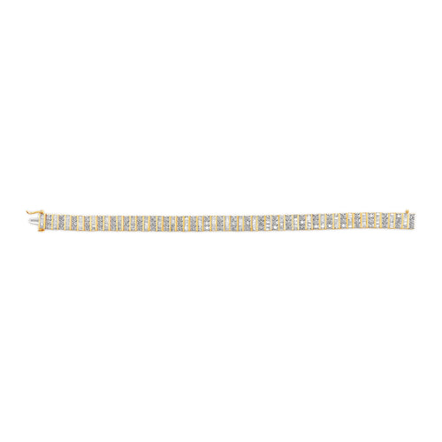 14K Yellow Gold 5.50 Cttw Round and Baguette Diamond Link Bracelet
