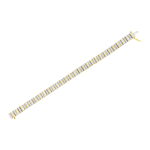 14K Yellow Gold 5.50 Cttw Round and Baguette Diamond Link Bracelet