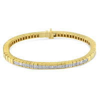 14K Yellow Gold 1-1/10 Cttw Princess & Baguette Cut Diamond 7" Alternating Stone Eternity Tennis Bracelet (G-H Color, VS1-VS2 Clarity)
