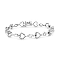 .925 Sterling Silver 1/4 Cttw Round-Cut Diamond Alternating Heart and Leaf Link Bracelet (I-J Color, I3 Clarity) - Size 7.25"