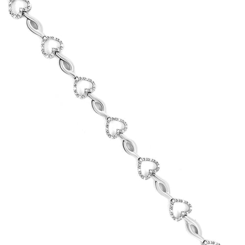 .925 Sterling Silver 1/4 Cttw Round-Cut Diamond Alternating Heart and Leaf Link Bracelet (I-J Color, I3 Clarity) - Size 7.25"