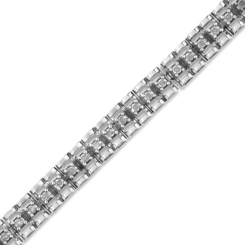 .925 Sterling Silver 1.0 Cttw Rose Cut Diamond Double-Link 7" Tennis Bracelet (I-J Color, I3 Clarity)