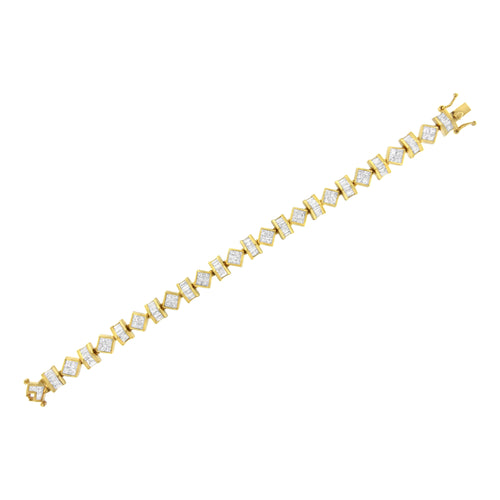 14K Yellow Gold 7.50 Cttw Princess and Baguette Diamond Geometric Link Bracelet