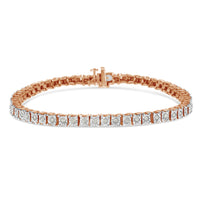 .925 Sterling Silver 1.0 Cttw Diamond Square Frame Miracle-Set Tennis Bracelet (I-J Color, I3 Clarity) - 7"