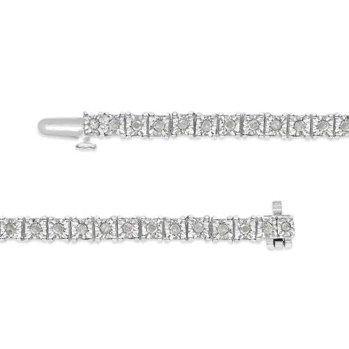 .925 Sterling Silver 1.0 Cttw Diamond Square Frame Miracle-Set Tennis Bracelet (I-J Color, I3 Clarity) - 7"