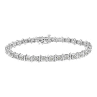 Two-Tone 10K Yellow Gold over .925 Sterling Silver 1.0 Cttw Diamond S-Curve Link Miracle-Set Tennis Bracelet (I-J Color, I3 Clarity) - 7"