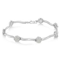 .925 Sterling Silver 1/4 Cttw Diamond Cluster Miracle-Set Station & Twisted Bar 7" Tennis Bracelet (H-I Color, I2-I3 Clarity)