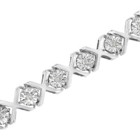 .925 Sterling Silver 1/4 Cttw Miracle Set Diamond "X" Link Bracelet (I-J Color, I3 Clarity) - 7.25"
