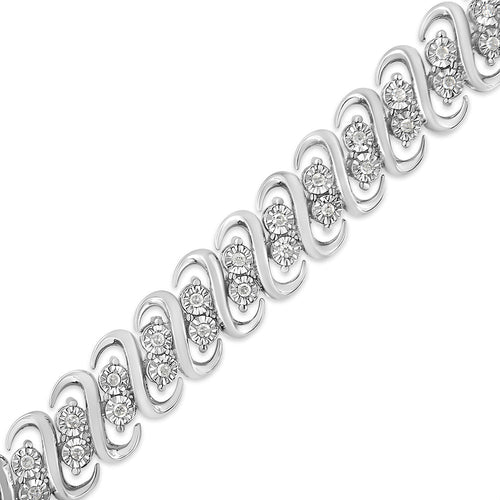 .925 Sterling Silver 1/2 Cttw Diamond Double Row S-Link Bracelet (I-J Color, I2-I3 Clarity) - 7.5" Inches