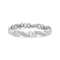 .925 Sterling Silver 1 3/4 Cttw Diamond Wave and X Link Tennis Bracelet (I-J Color, I3 Clarity) - 7"