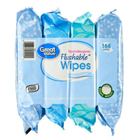 Great Value Fresh Scent Flushable Wipes, 4 Resealable Packs, 168 Total Wipes EasyOptionXY LLC
