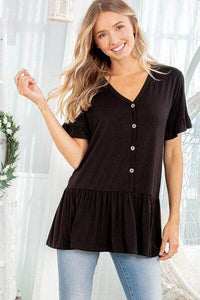 Heimish Full Size Ruffled V-Neck Short Sleeve Blouse Plus Size