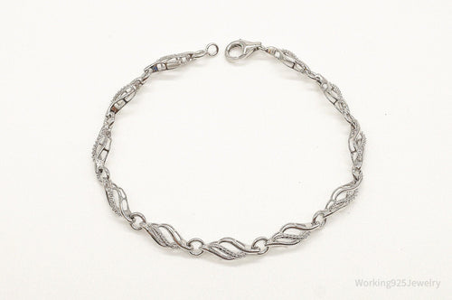 Designer JWBR Single Diamond Linked Sterling Silver Bracelet