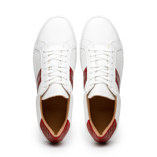61-101-RED OLYMPIAS Italian Calfskin and Crocodile Stripe, Red